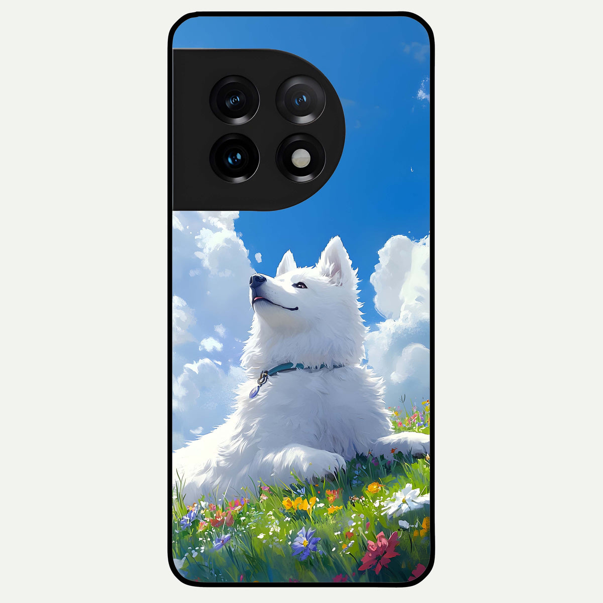  Blissful Cloud Pup Glass Case For OnePlus 11 back cover – full design glossy printed glass finish