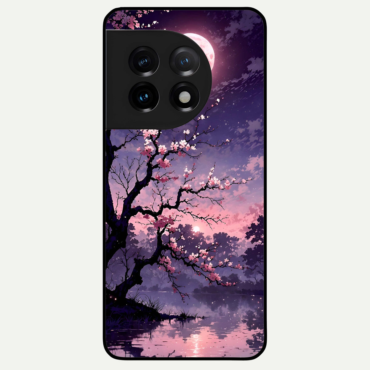  Blossom Pink Moon Glass Case For OnePlus 11 back cover – full design glossy printed glass finish
