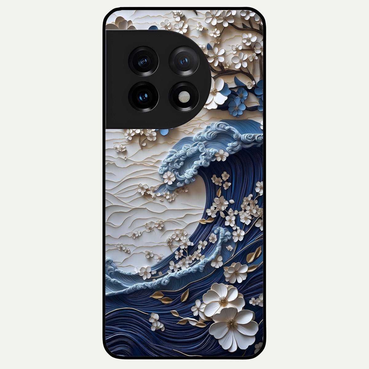  Blossom Wave Art Glass Case For OnePlus 11 back cover – full design glossy printed glass finish