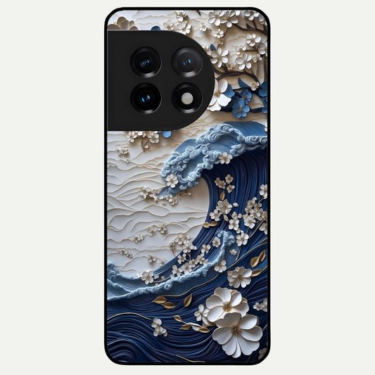  Blossom Wave Art Glass Case For OnePlus 11 back cover – full design glossy printed glass finish