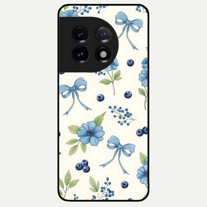  Blue Flower And Bow Glass Case For OnePlus 11 back cover – full design glossy printed glass finish