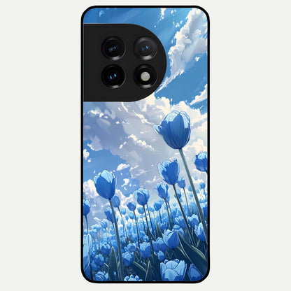  Blue Tulip Clouds Glass Case For OnePlus 11 back cover – full design glossy printed glass finish