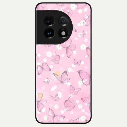  Blush Butterfly Garden Glass Case For OnePlus 11 back cover – full design glossy printed glass finish