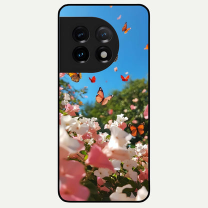  Butterflies In Bloom Sky Glass Case For OnePlus 11 back cover – full design glossy printed glass finish