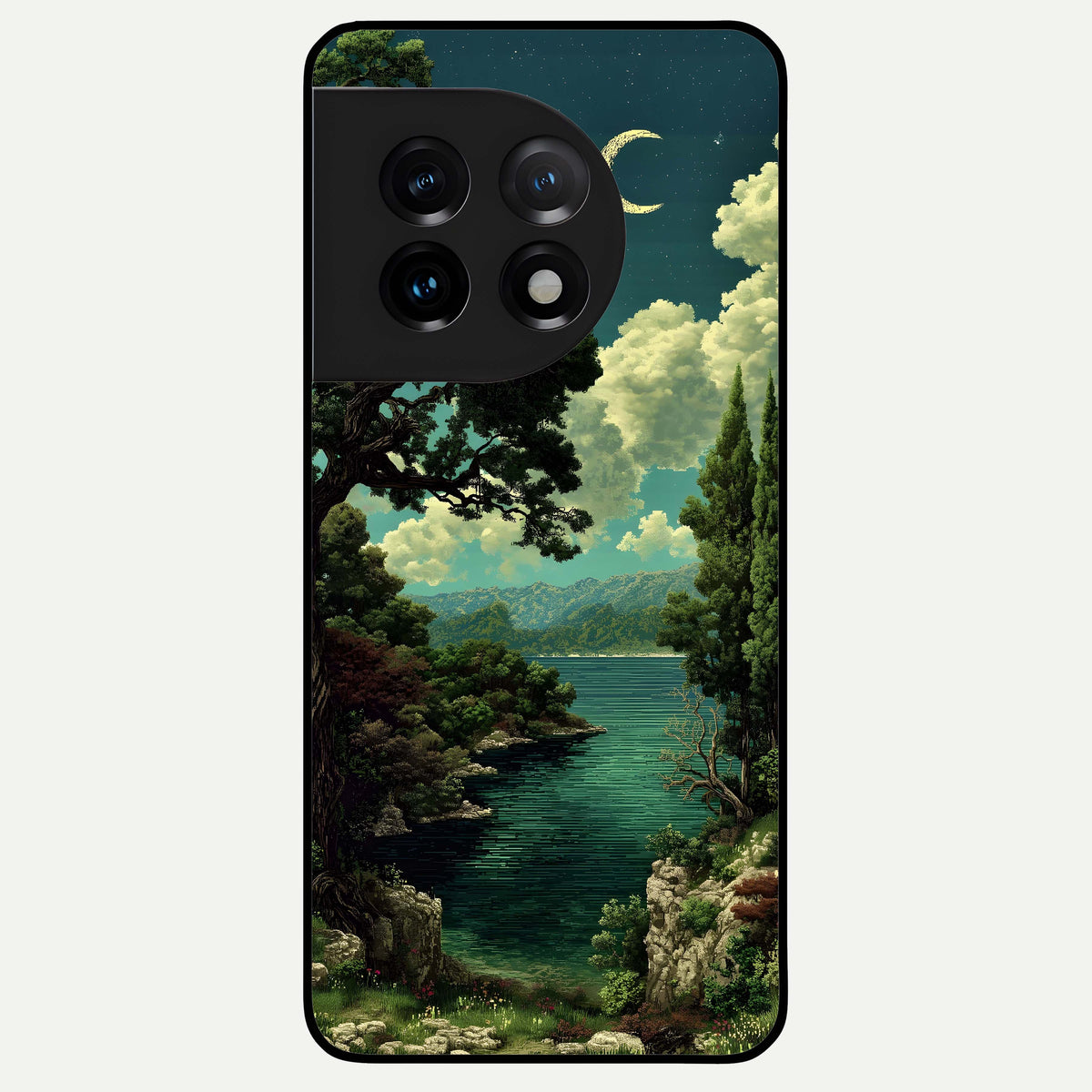  Celestial Lake Peace Glass Case For OnePlus 11 back cover – full design glossy printed glass finish