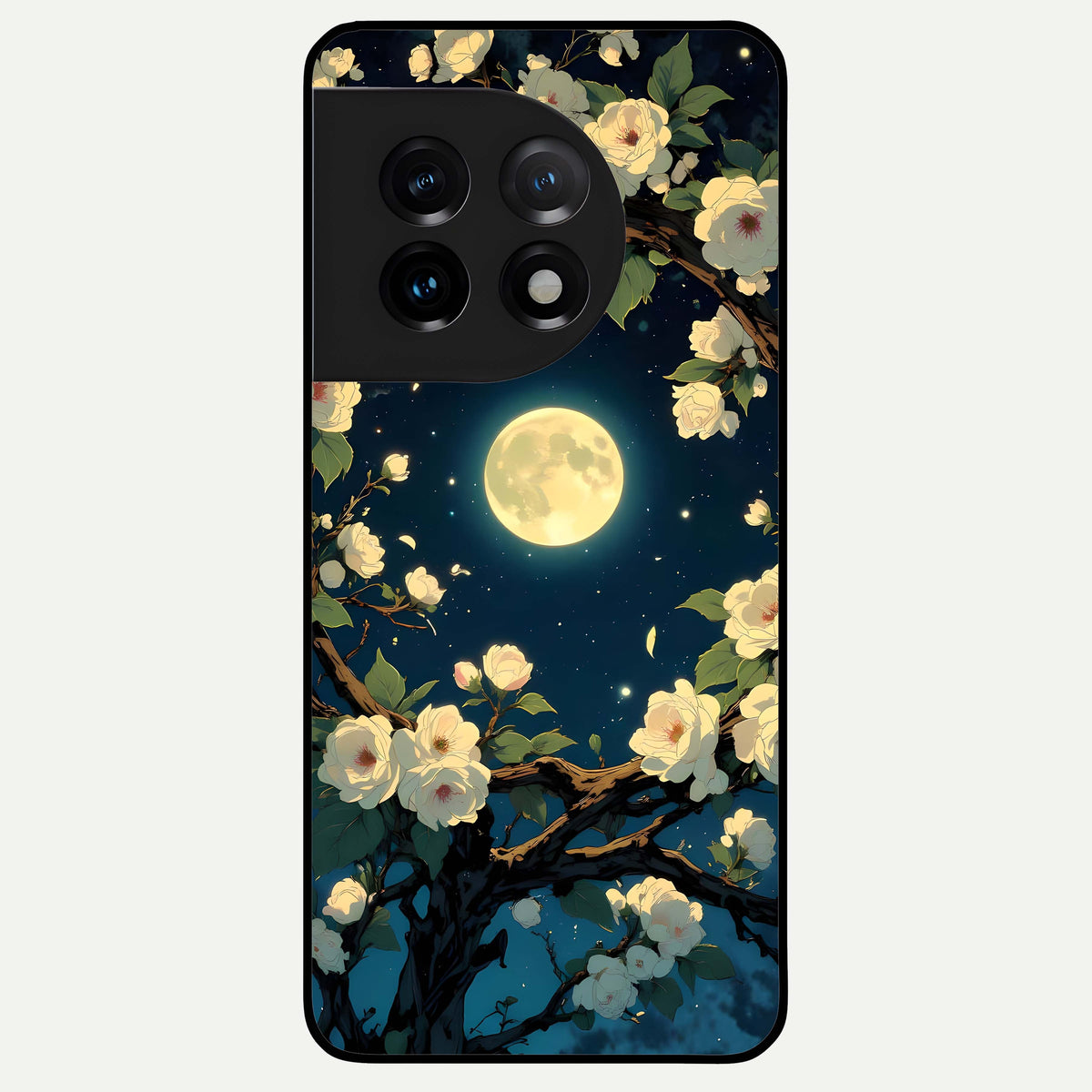  Celestial Moon And Flower Glass Case For OnePlus 11 back cover – full design glossy printed glass finish
