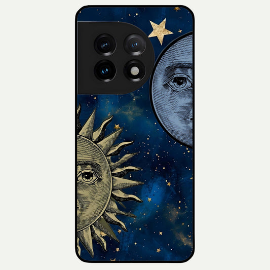  Celestial Moon With Sun Glass Case For OnePlus 11 back cover – full design glossy printed glass finish