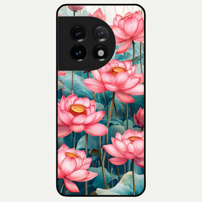  Celestial Pink Lotus Glass Case For OnePlus 11 back cover – full design glossy printed glass finish