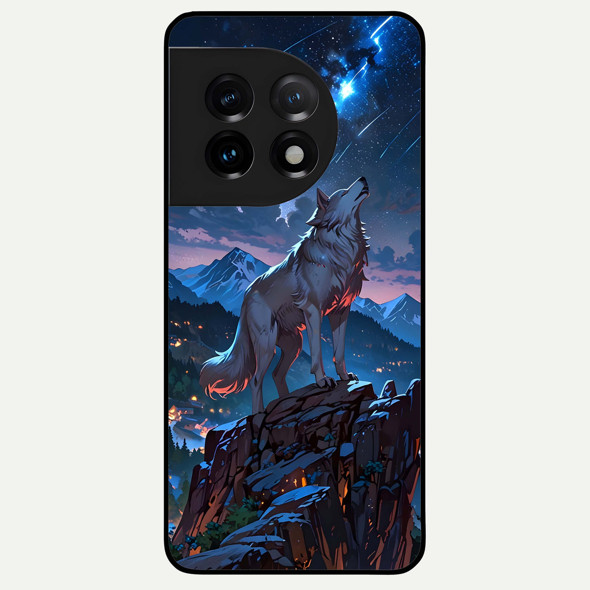  Celestial Wolf Howl Glass Case For OnePlus 11 back cover – full design glossy printed glass finish