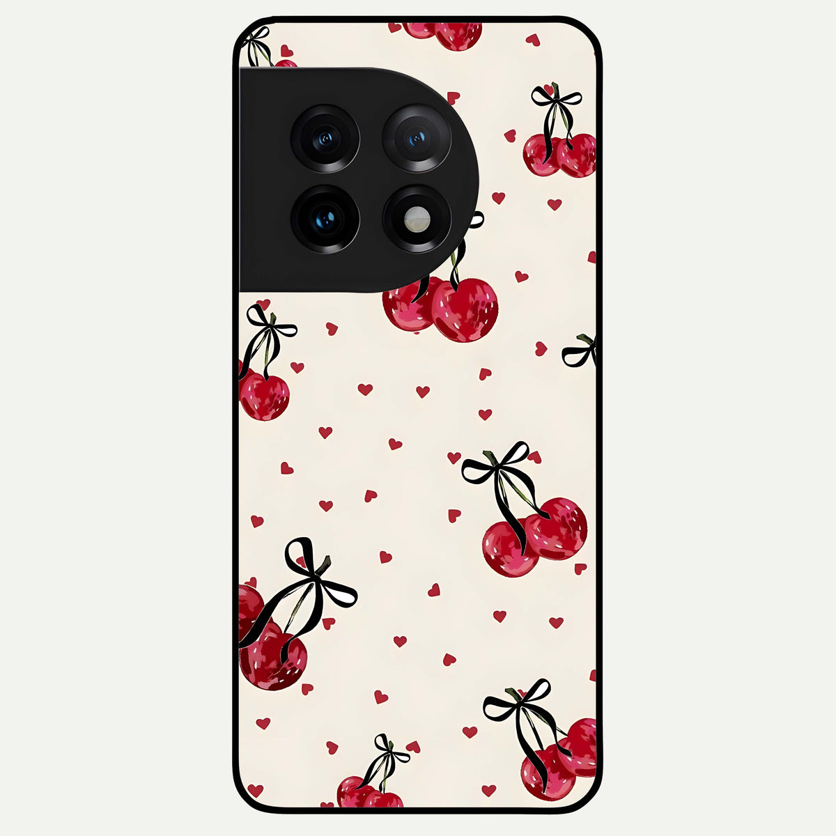  Cherry Heart Bow Glass Case For OnePlus 11 back cover – full design glossy printed glass finish