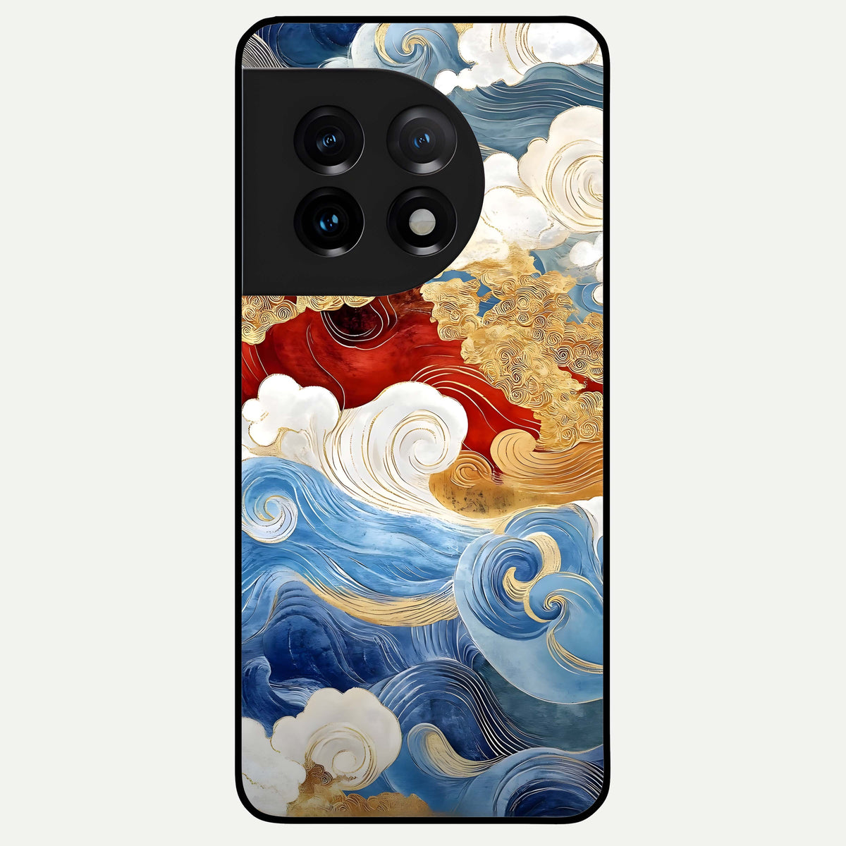  Colored Waves Glass Case For OnePlus 11 back cover – full design glossy printed glass finish