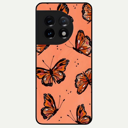  Coral Wing Butterfly Glass Case For OnePlus 11 back cover – full design glossy printed glass finish
