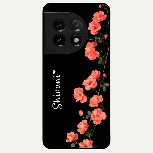 Crimson Bloom Grace Custom Name Glass Case For OnePlus 11 back cover – full design glossy printed glass finish