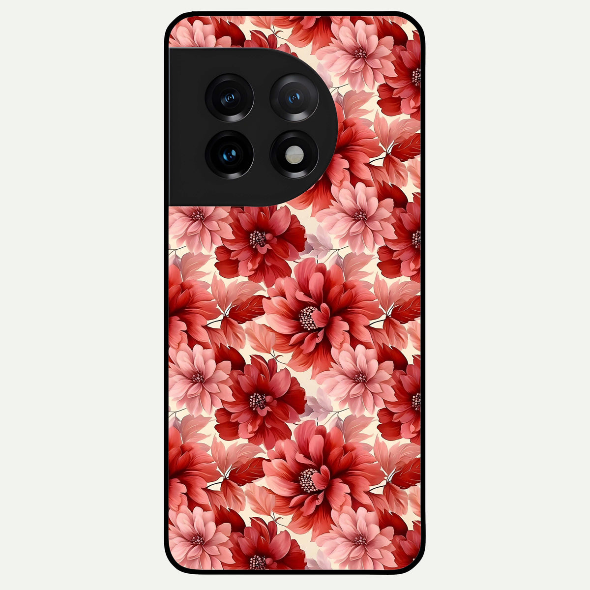  Crimson Love Petals Glass Case For OnePlus 11 back cover – full design glossy printed glass finish