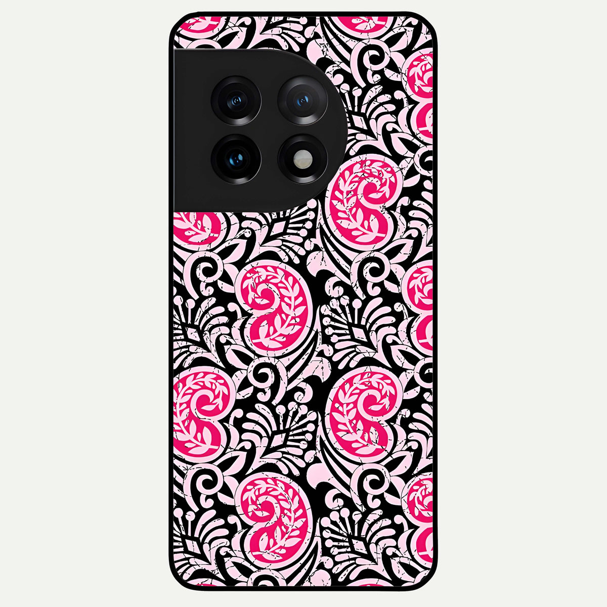  Crimson Paisley Charm Glass Case For OnePlus 11 back cover – full design glossy printed glass finish