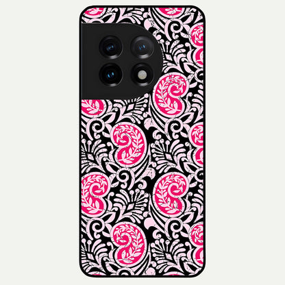  Crimson Paisley Charm Glass Case For OnePlus 11 back cover – full design glossy printed glass finish