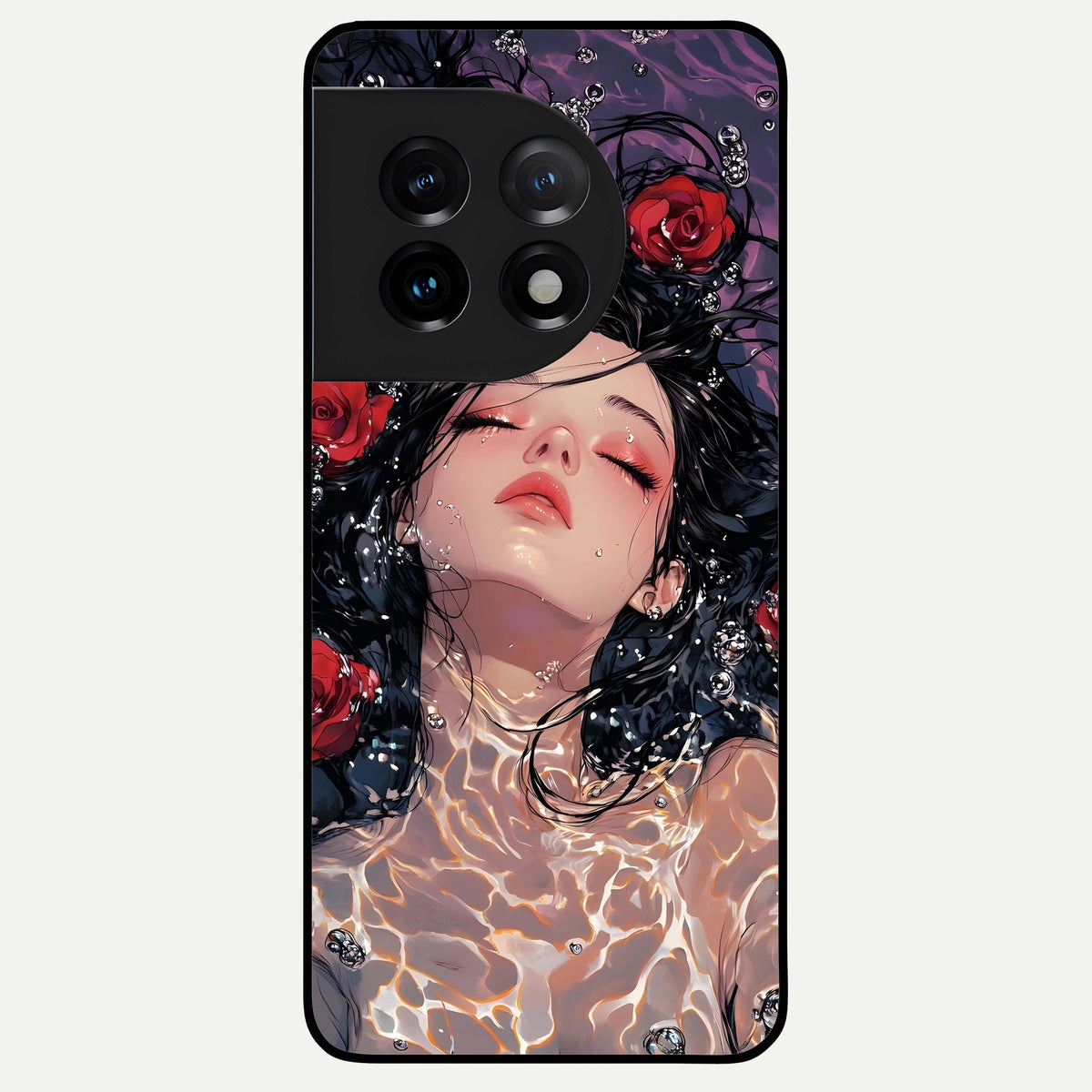  Crimson Rose Serenity Glass Case For OnePlus 11 back cover – full design glossy printed glass finish