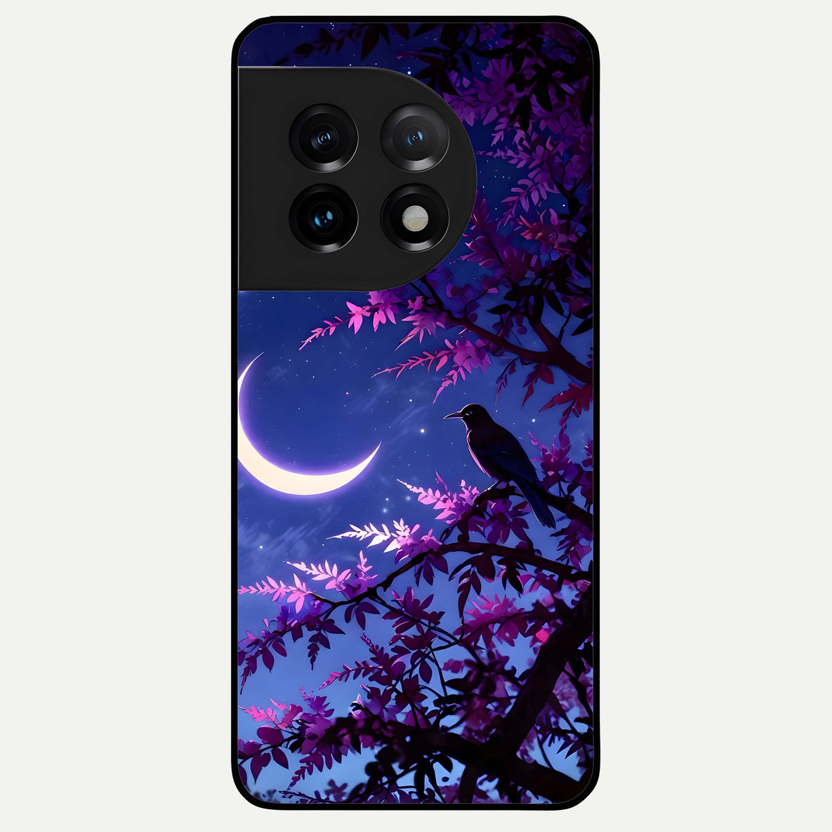  Crow And Moon Scenery Glass Case For OnePlus 11 back cover – full design glossy printed glass finish