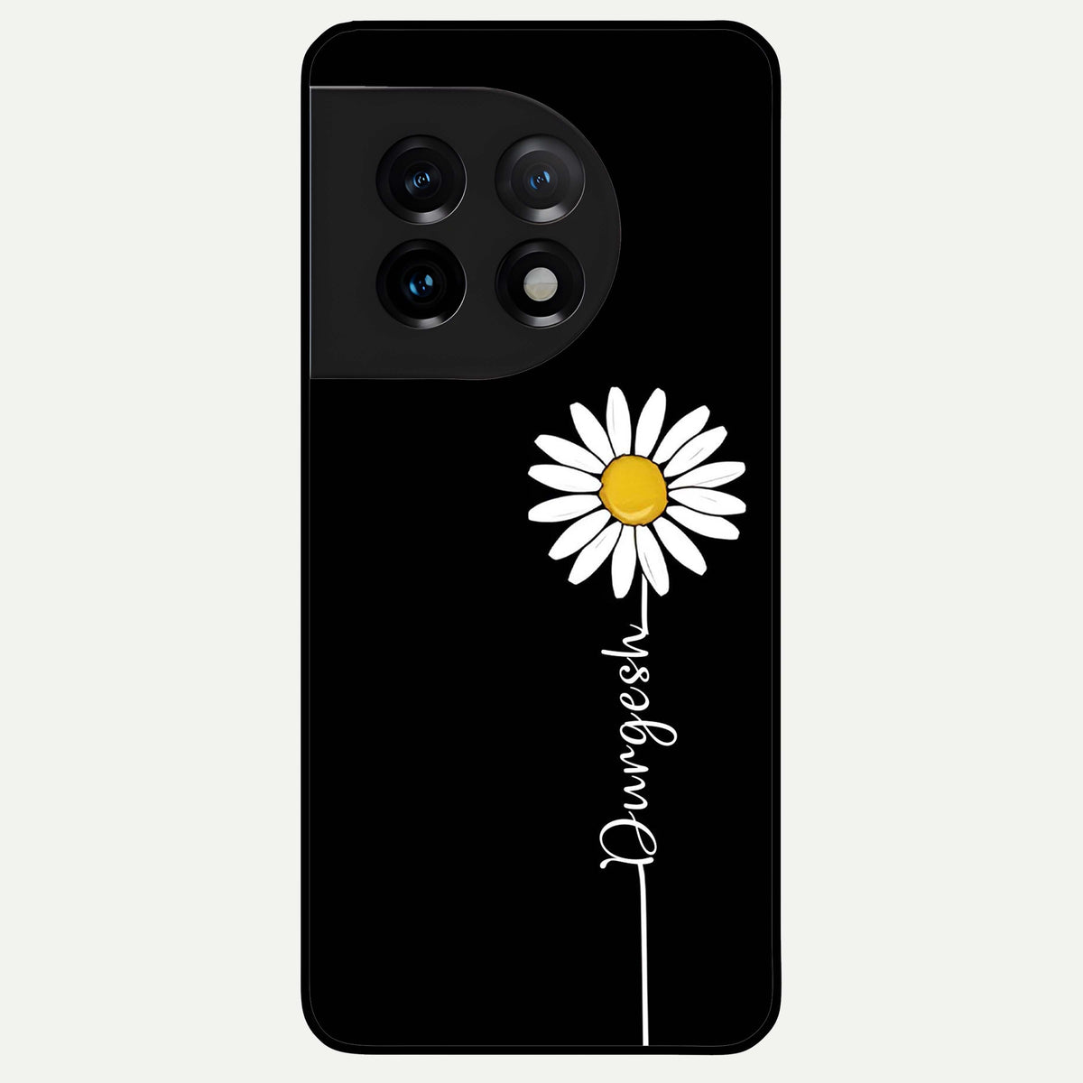 Custom Name White Flower Glass Case For OnePlus 11 back cover – full design glossy printed glass finish