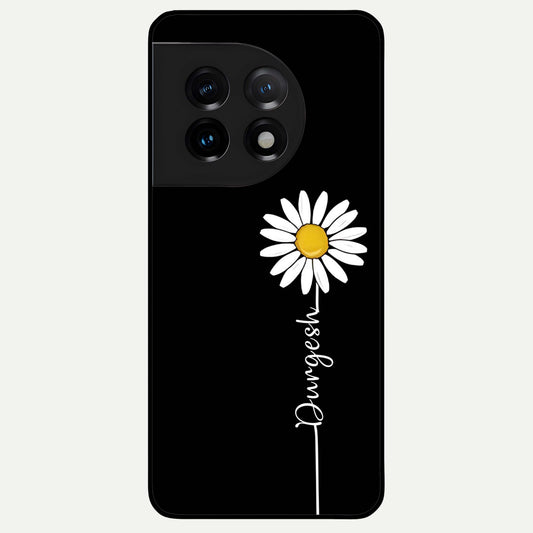  Custom Name White Flower Glass Case For OnePlus 11 back cover – full design glossy printed glass finish