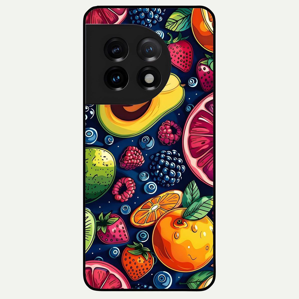 Cute Fruits Art Glass Case For OnePlus 11 back cover – full design glossy printed glass finish