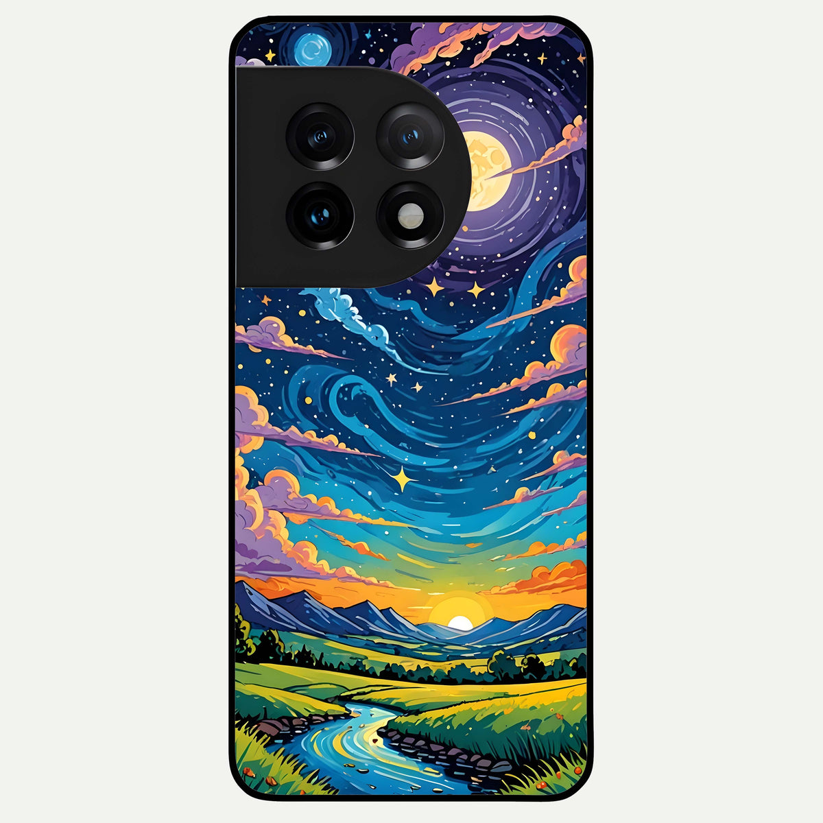  Dreamy Night Landscape Glass Case For OnePlus 11 back cover – full design glossy printed glass finish