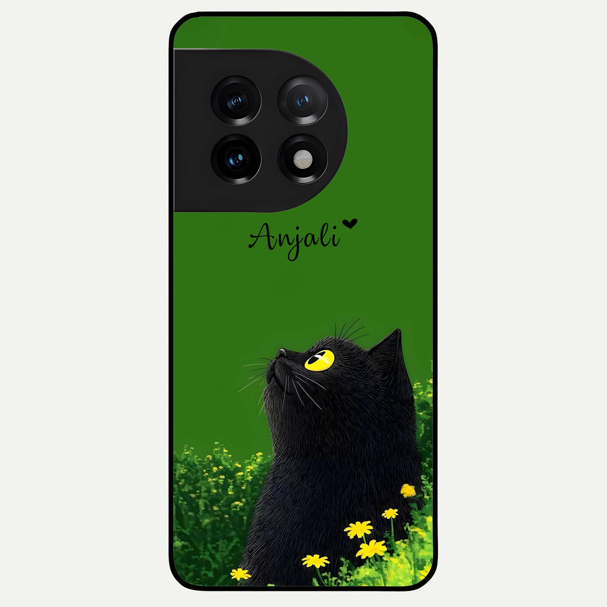  Emerald Cat Custom Name Glass Case For OnePlus 11 back cover – full design glossy printed glass finish