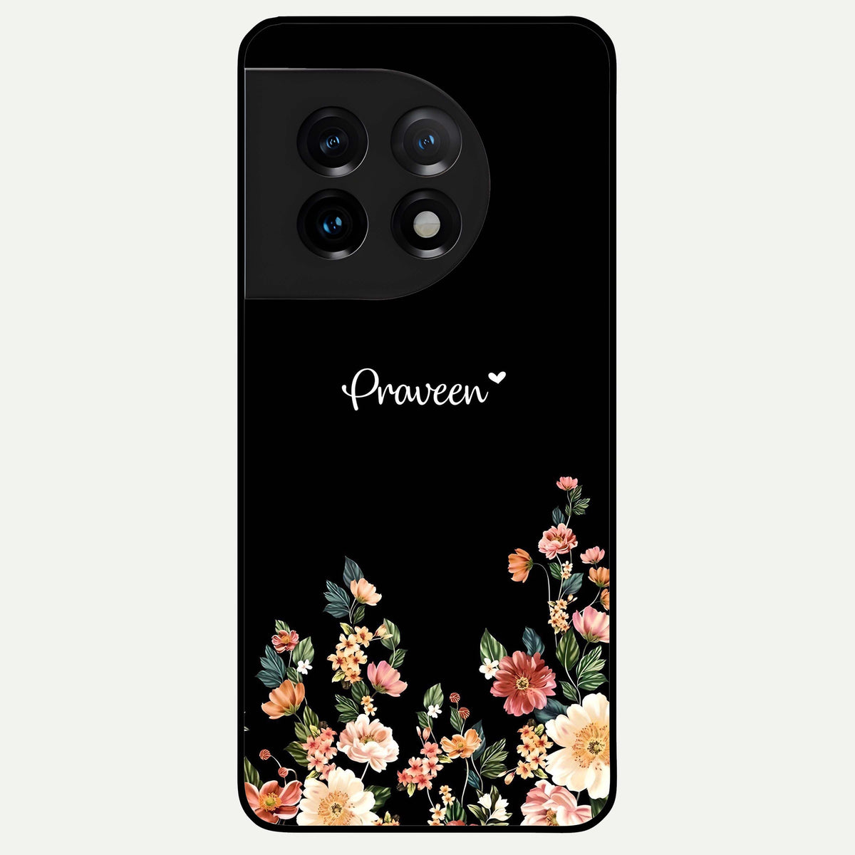  Floral Design Personalized Custom Name Glass Case For OnePlus 11 back cover – full design glossy printed glass finish