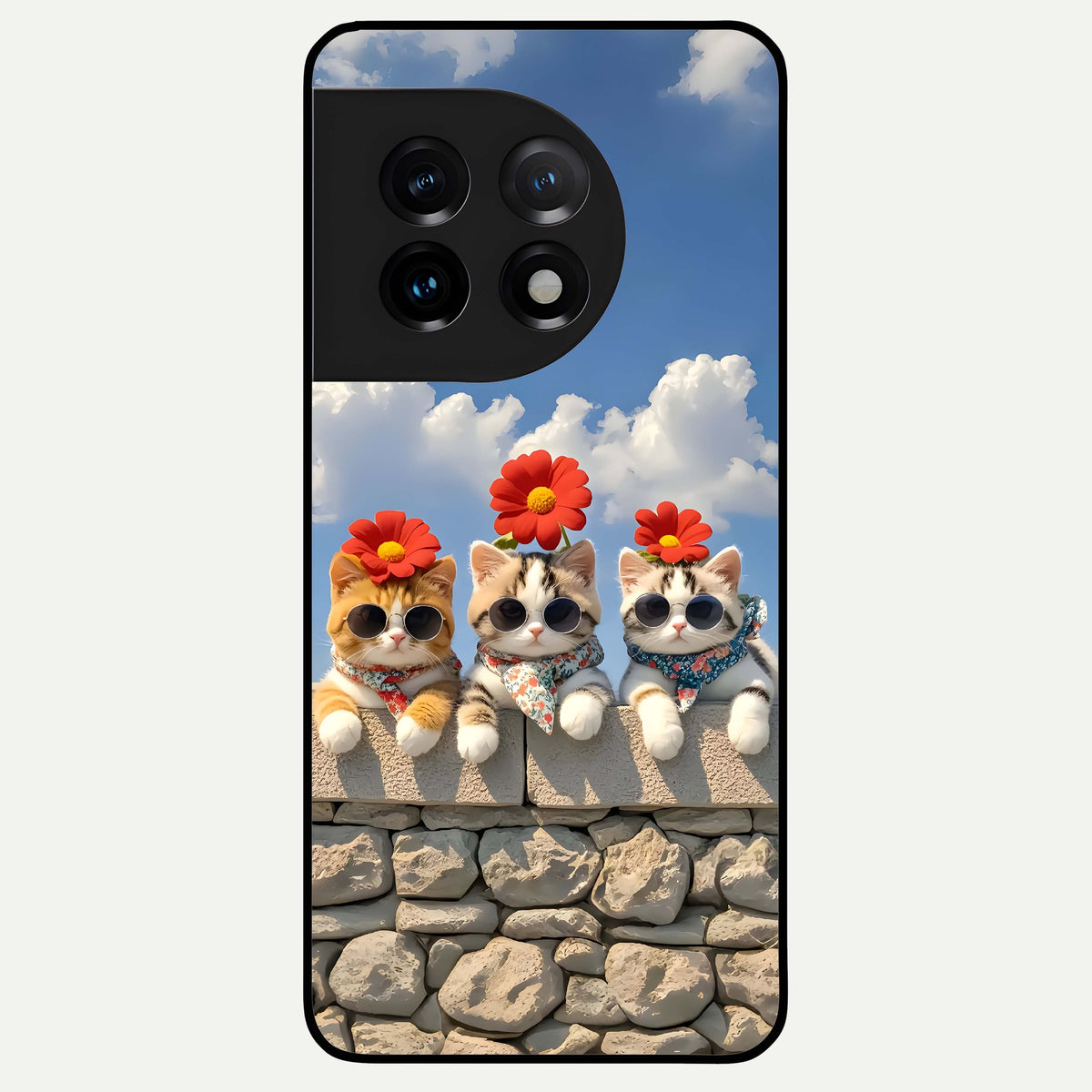  Floral Kitty Squad Glass Case For OnePlus 11 back cover – full design glossy printed glass finish