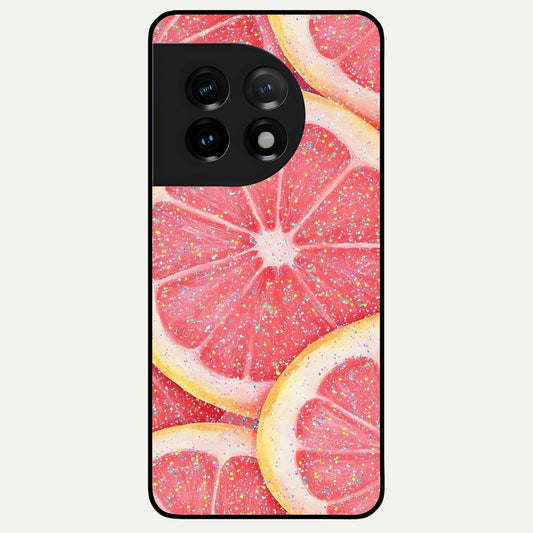  Glitter Grapefruit Glass Case For OnePlus 11 back cover – full design glossy printed glass finish