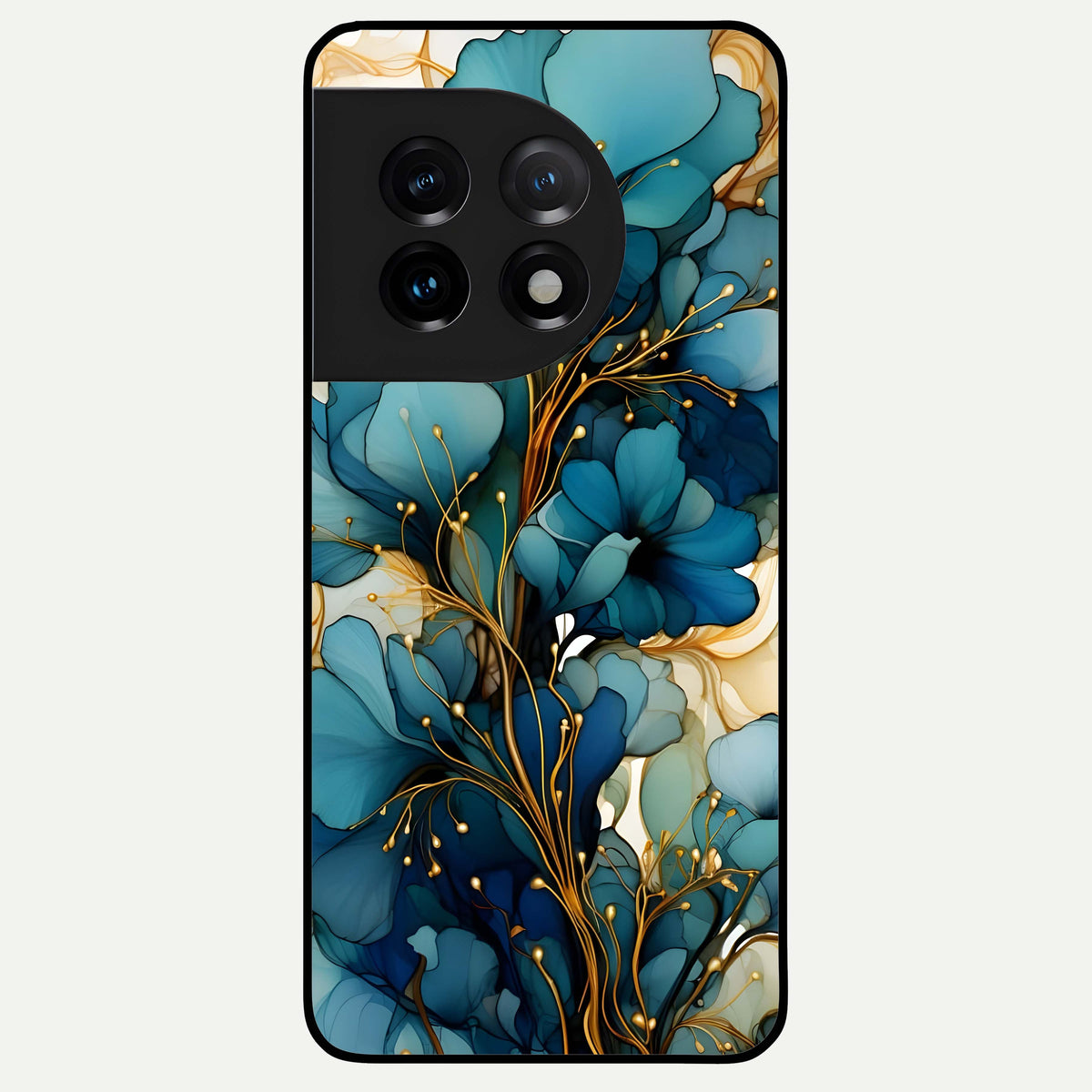  Golden Bloom Symphony Glass Case For OnePlus 11 back cover – full design glossy printed glass finish