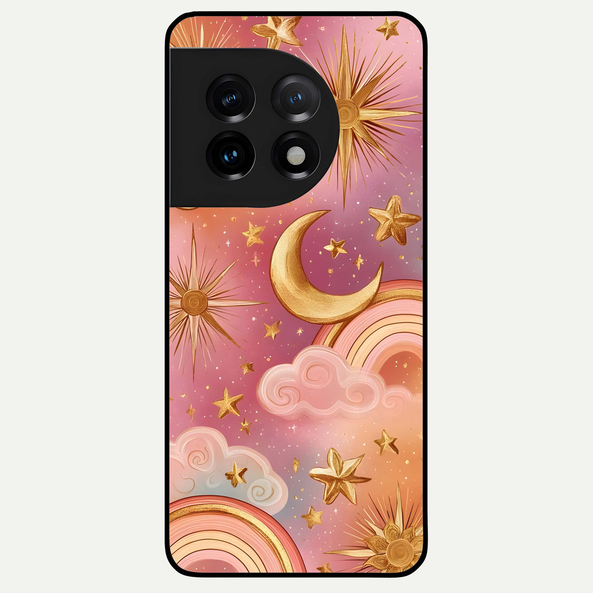 Golden Celestial Dreams Glass Case For OnePlus 11 back cover – full design glossy printed glass finish