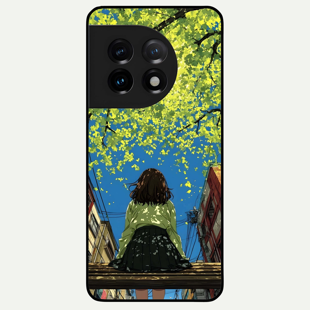  Golden Leaves Glow Glass Case For OnePlus 11 back cover – full design glossy printed glass finish