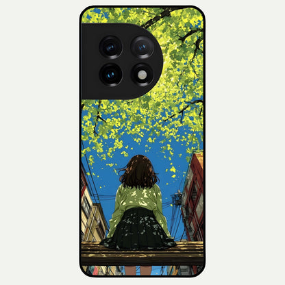  Golden Leaves Glow Glass Case For OnePlus 11 back cover – full design glossy printed glass finish