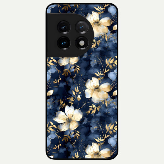  Golden Midnight Bloom Glass Case For OnePlus 11 back cover – full design glossy printed glass finish