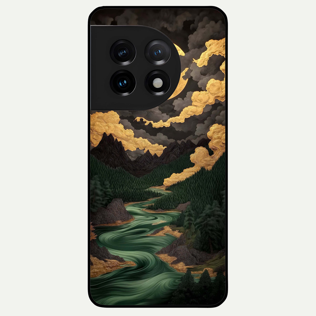  Golden River Moon Glass Case For OnePlus 11 back cover – full design glossy printed glass finish