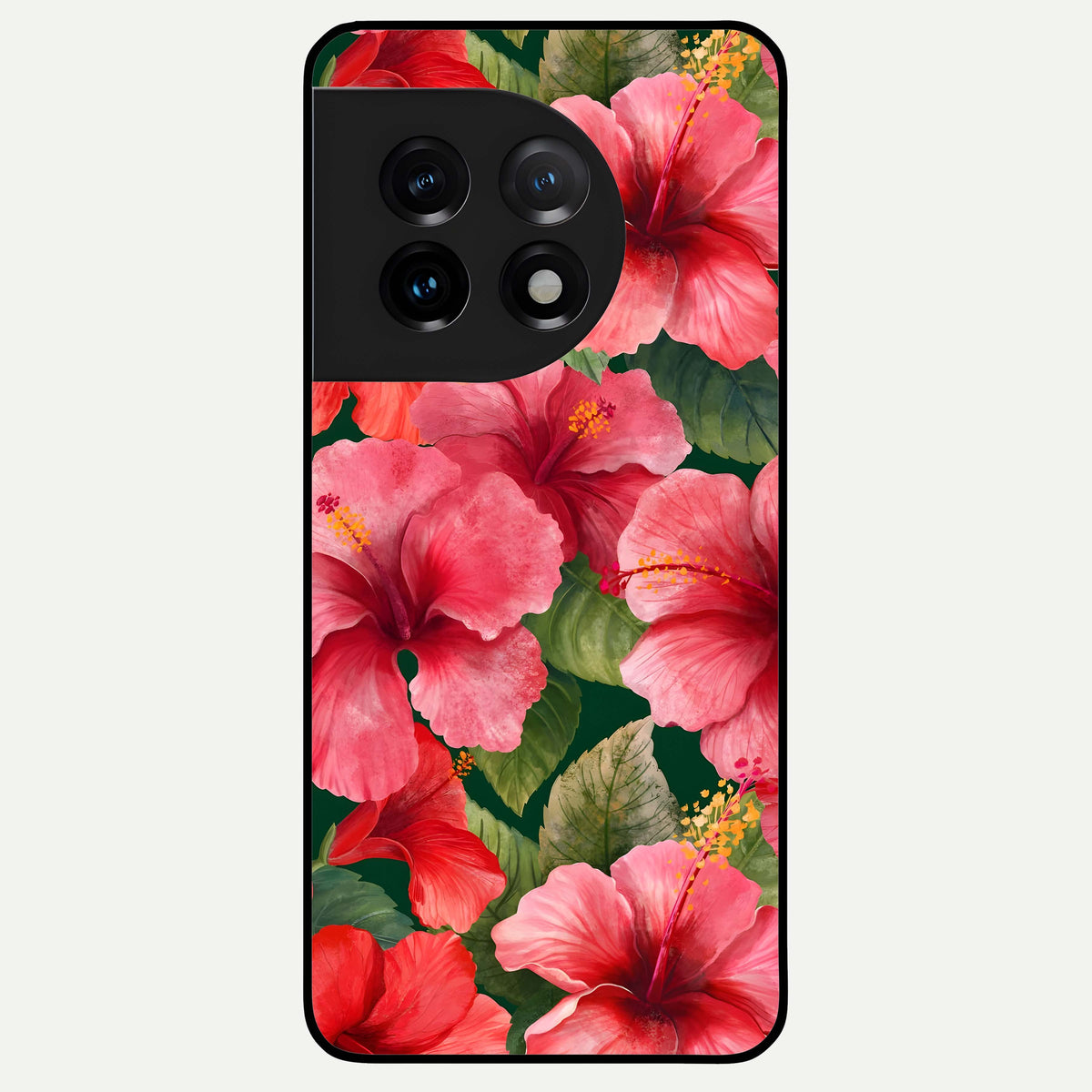  Hibiscus Pattern Glass Case For OnePlus 11 back cover – full design glossy printed glass finish