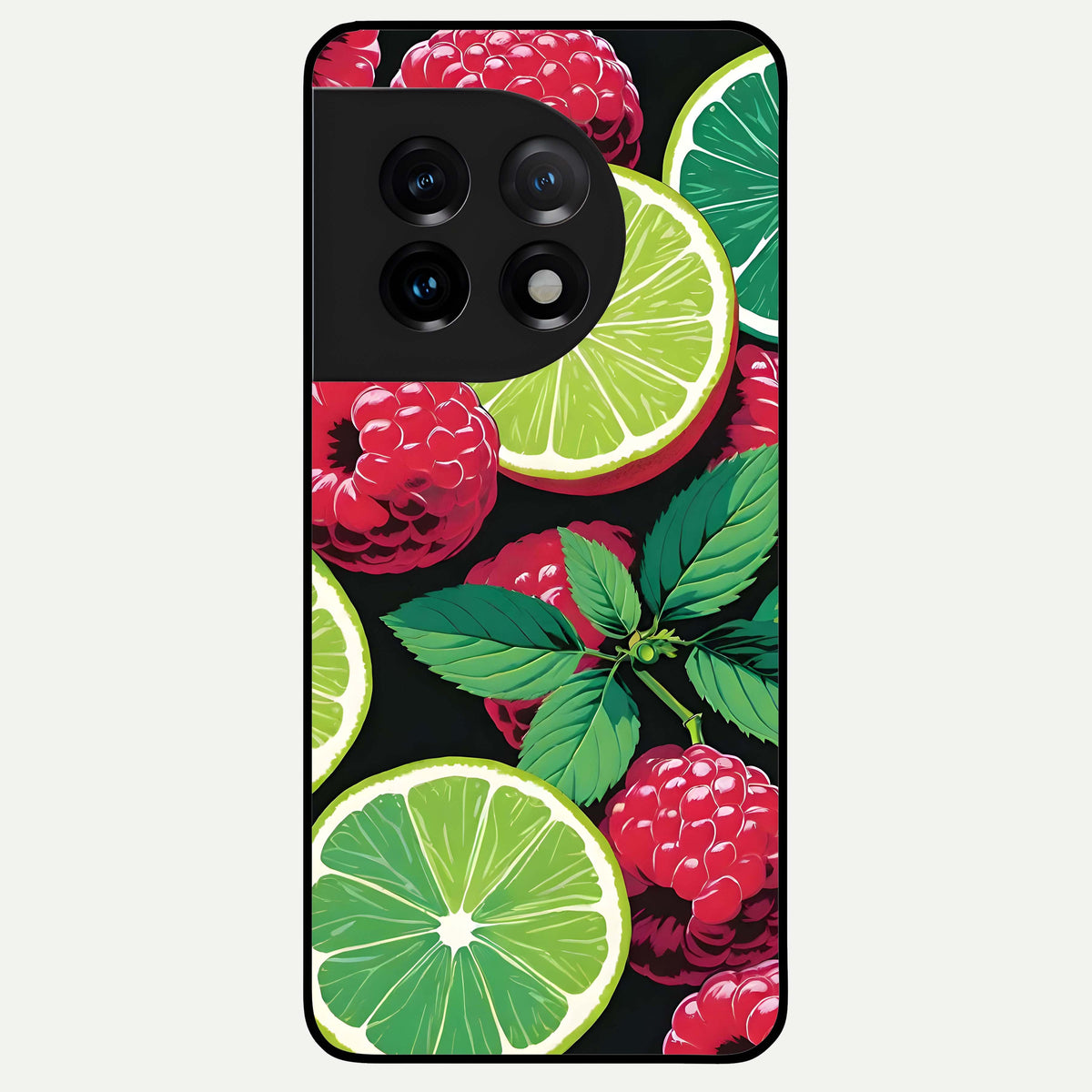  Lime and Raspberry Pattern Glass Case For OnePlus 11 back cover – full design glossy printed glass finish