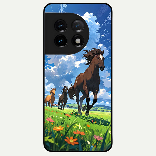  Majestic Horses Galloping Glass Case For OnePlus 11 back cover – full design glossy printed glass finish