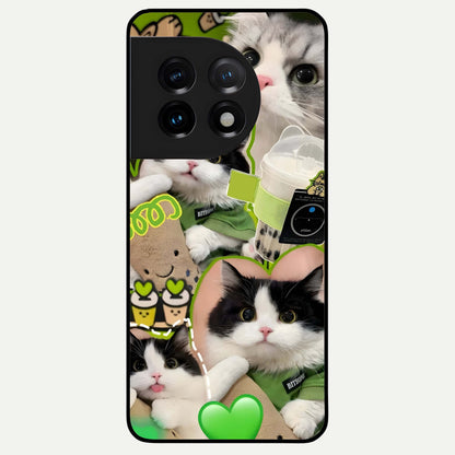  Matcha Cats Mood Glass Case For OnePlus 11 back cover – full design glossy printed glass finish