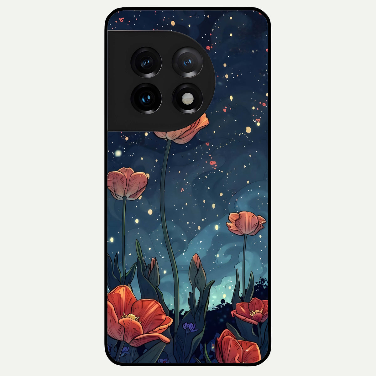  Midnight Tulip Glow Glass Case For OnePlus 11 back cover – full design glossy printed glass finish