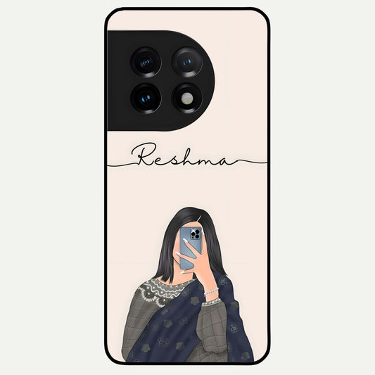  Mirror Mood Muse With Custom Name Glass Case For OnePlus 11 back cover – full design glossy printed glass finish