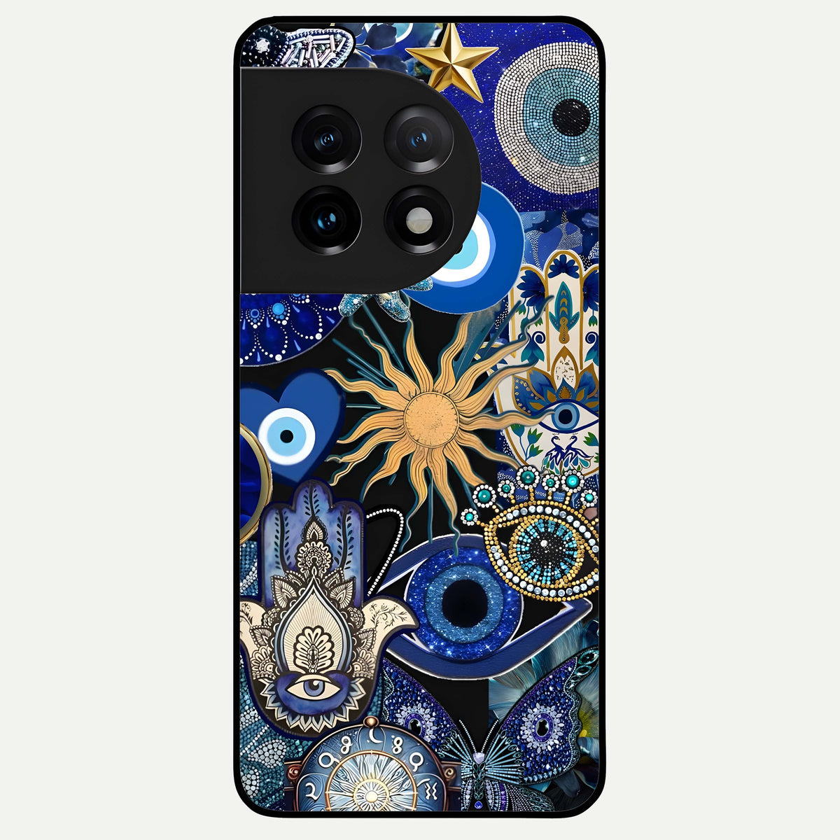  Mystic Blue Evil Eye Glass Case For OnePlus 11 back cover – full design glossy printed glass finish