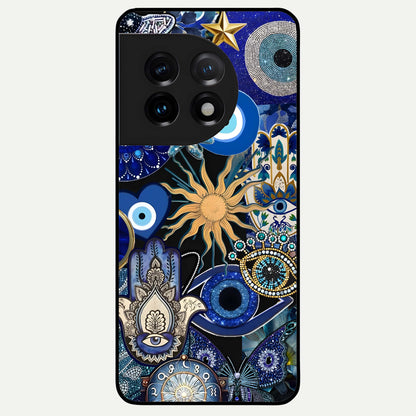  Mystic Blue Evil Eye Glass Case For OnePlus 11 back cover – full design glossy printed glass finish