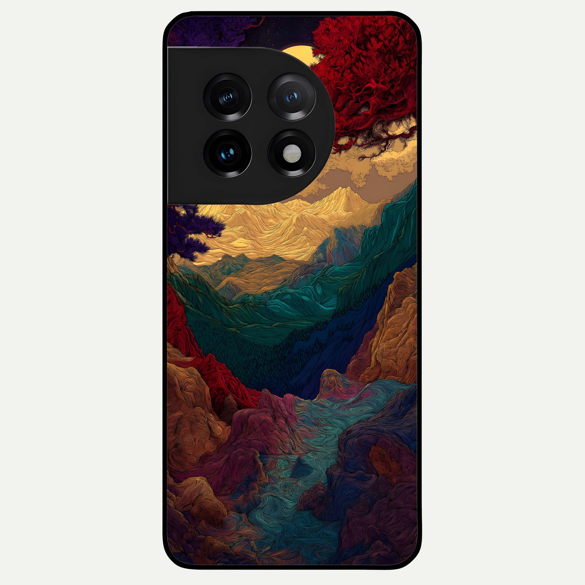  Mystic Valley Light Glass Case For OnePlus 11 back cover – full design glossy printed glass finish