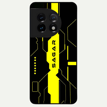  Neon CYBERPUNK Custom Name Glass Case For OnePlus 11 back cover – full design glossy printed glass finish
