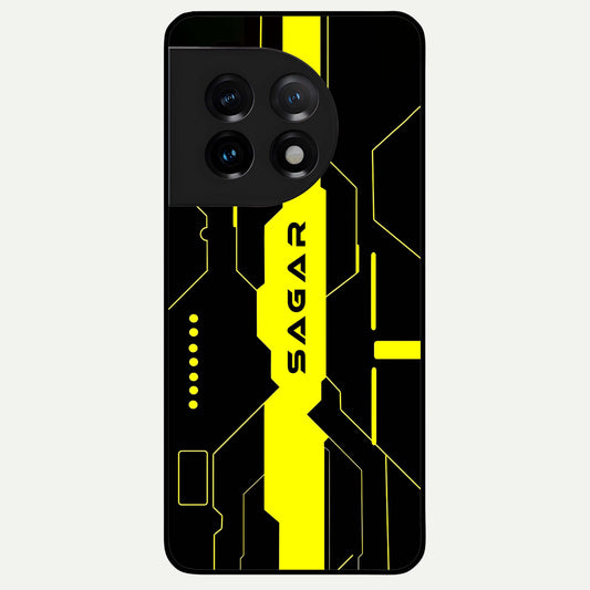  Neon CYBERPUNK Custom Name Glass Case For OnePlus 11 back cover – full design glossy printed glass finish