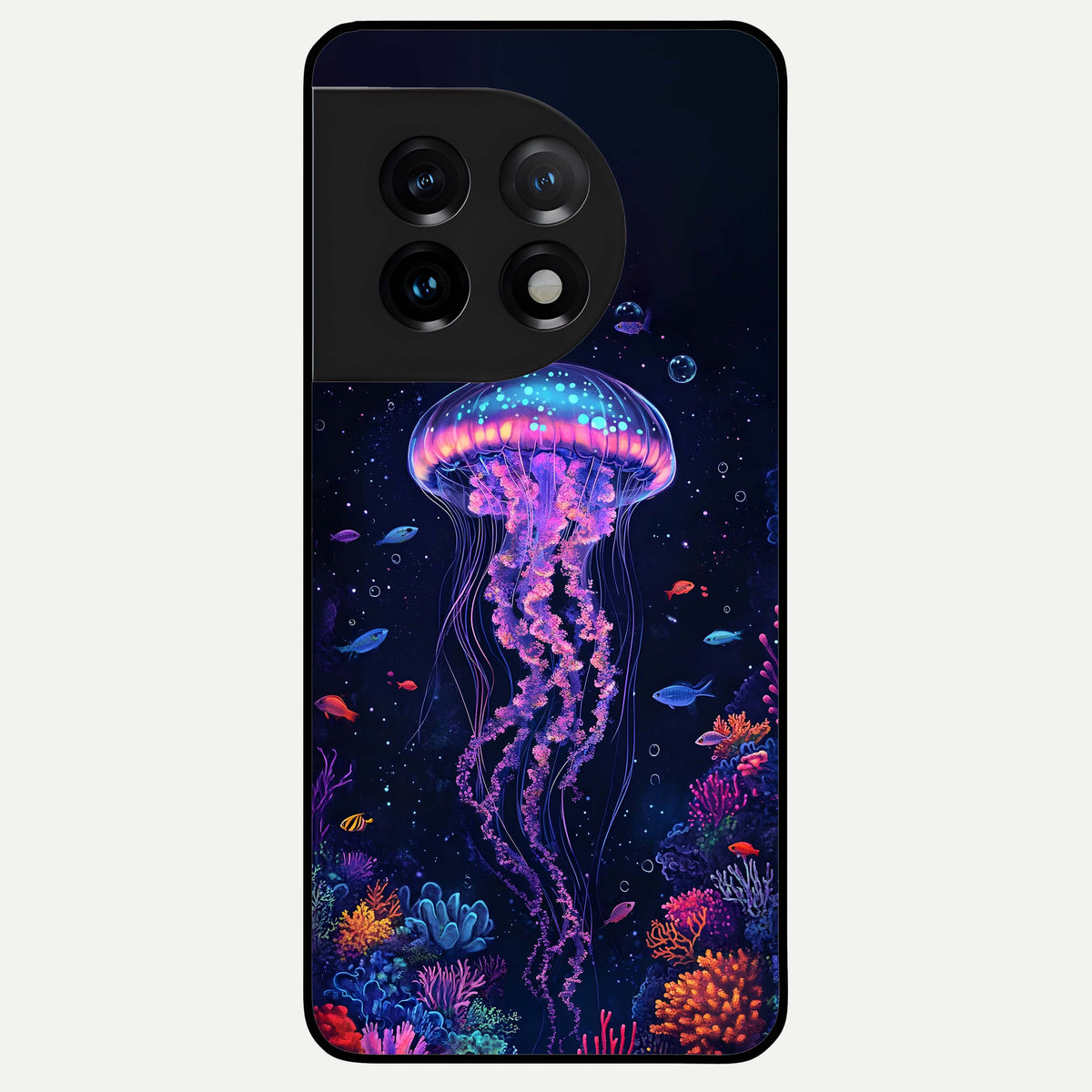  Neon Jellyfish Glass Case For OnePlus 11 back cover – full design glossy printed glass finish