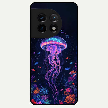  Neon Jellyfish Glass Case For OnePlus 11 back cover – full design glossy printed glass finish