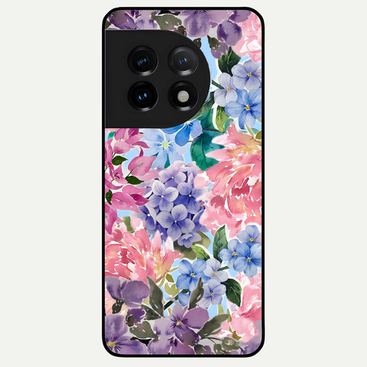  Pastel Floral Mix Glass Case For OnePlus 11 back cover – full design glossy printed glass finish